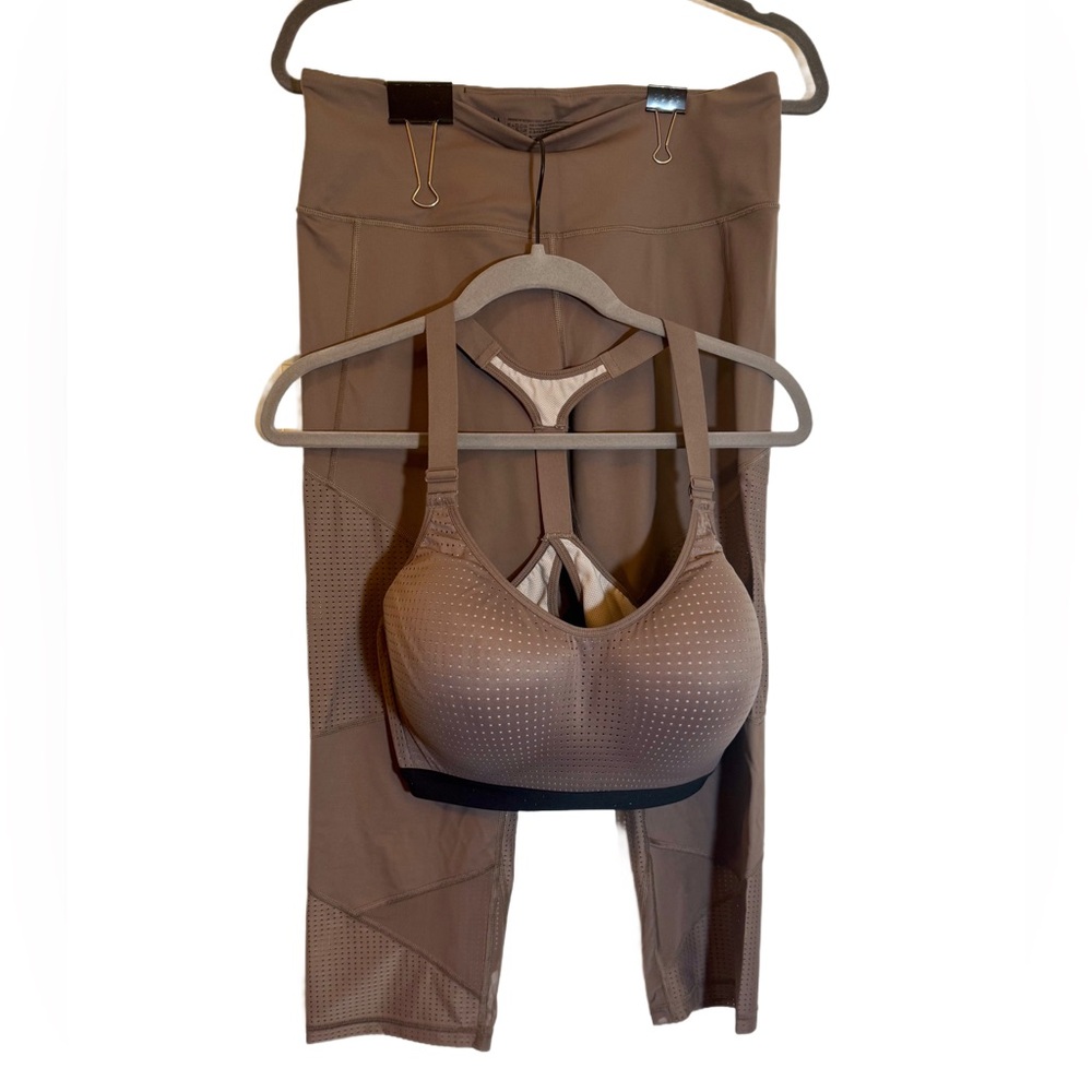 Victoria Secret Sport Set Taupe Mocha EUC Size L Capris & Size 38DD Sports Bra